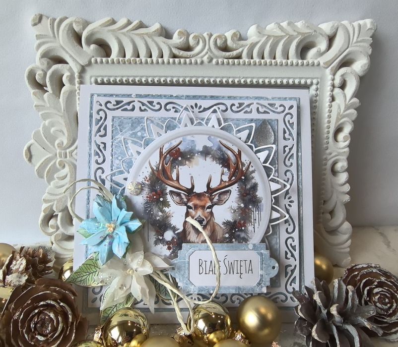 Ręcznie robiona kartka bożonarodzeniowa  w pudełku