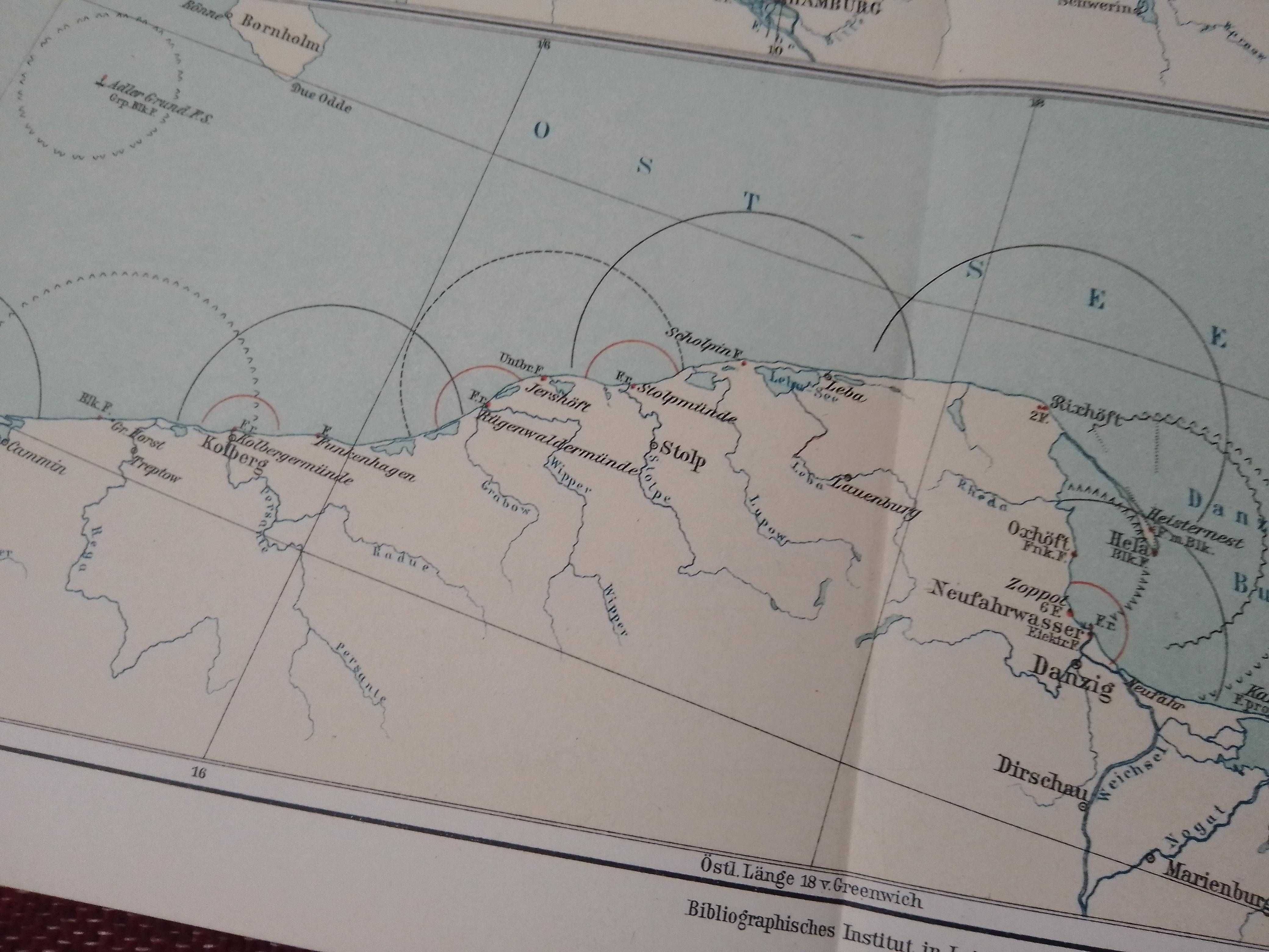 Latarnie morskie - Pomorze  oryginalna XIX w. mapa