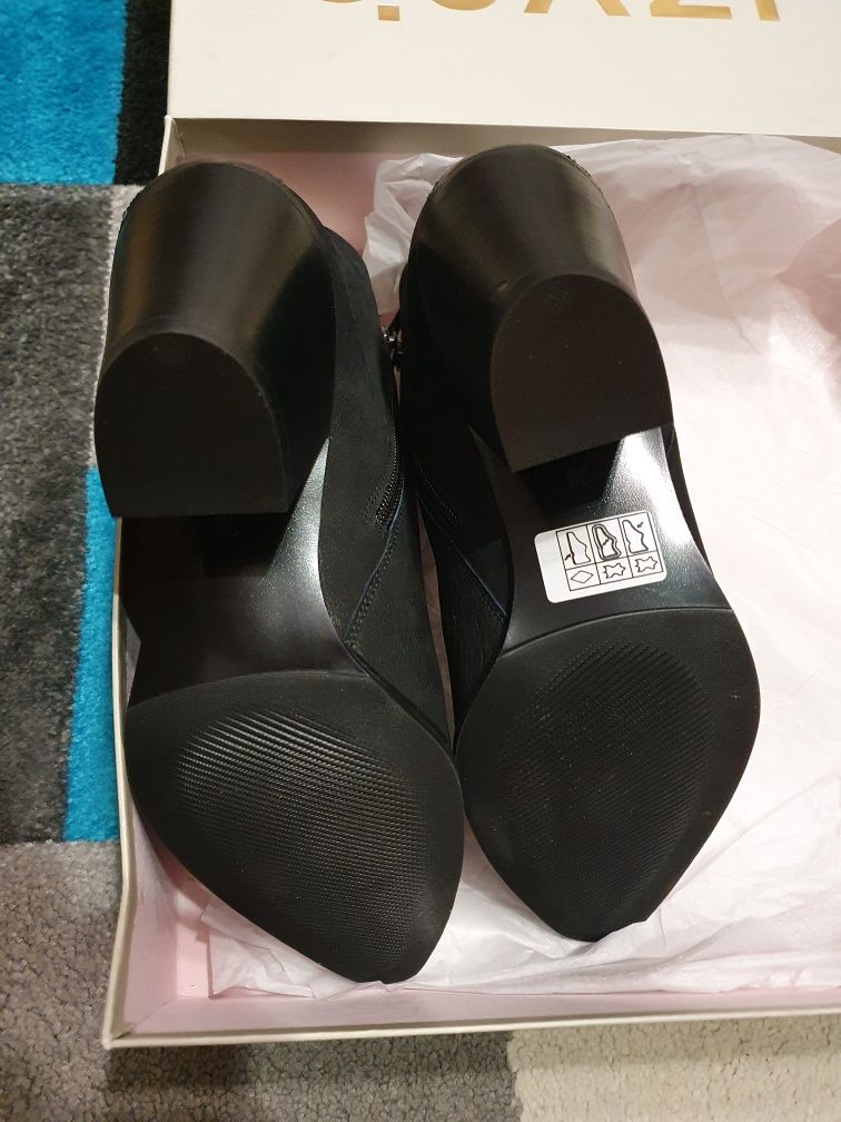 Buty botki Damskie NOWE, piękne skórzane Quazi,nr.38, czarne.OKAZJA!!!