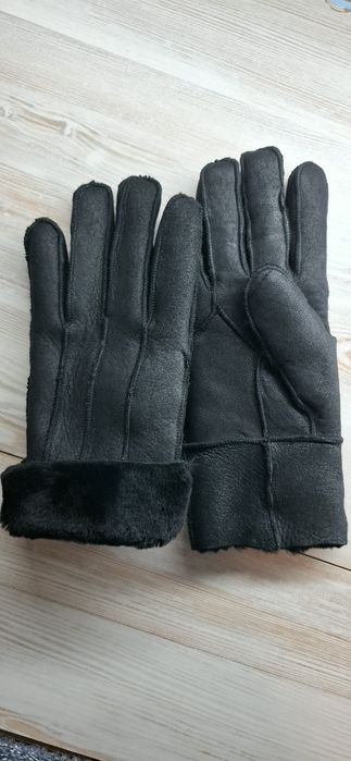 Перчатки рукавички 100% шкіра ягняти хутро мехом livergy новые чёрные