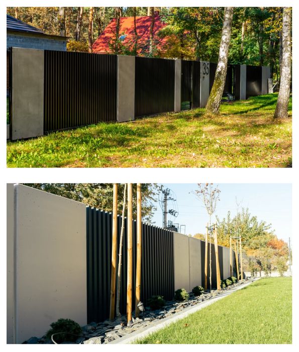 Ogrodzenie palisadowe grzebieniowe betonowe przęsła furtki multibox