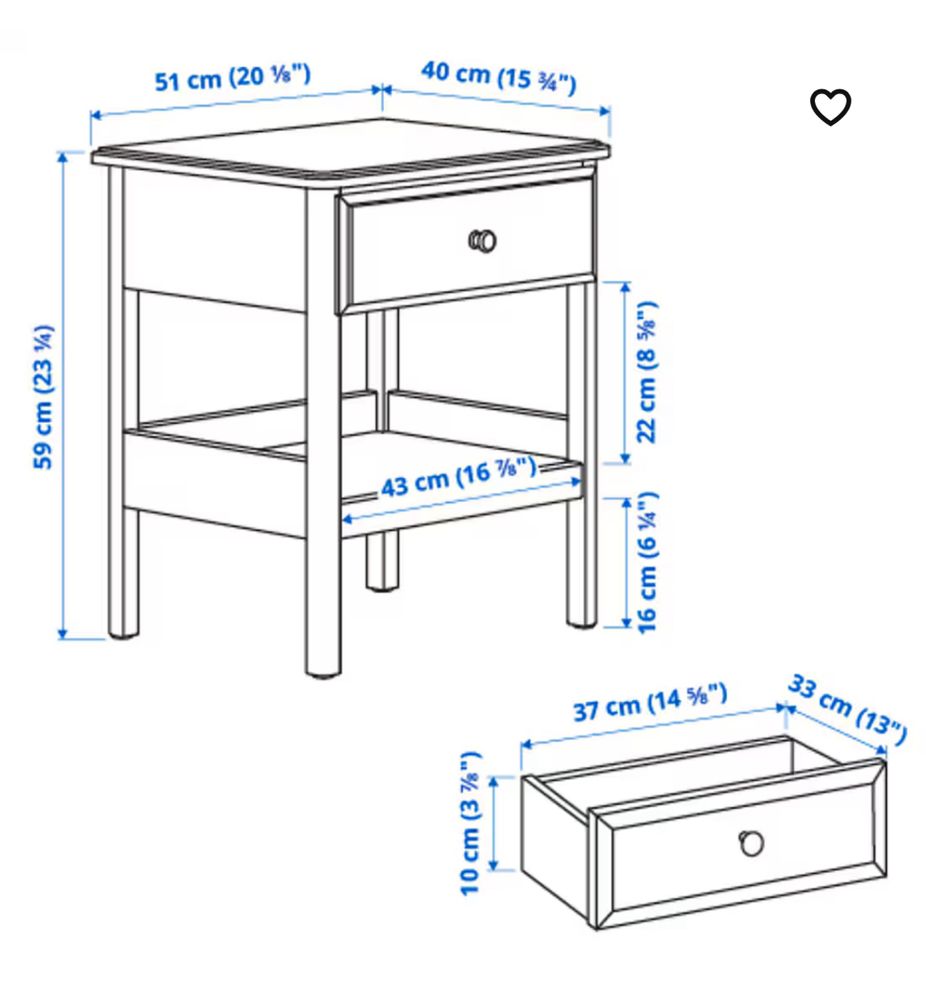 Ikea TYSSEDAL Stolik nocny bialy