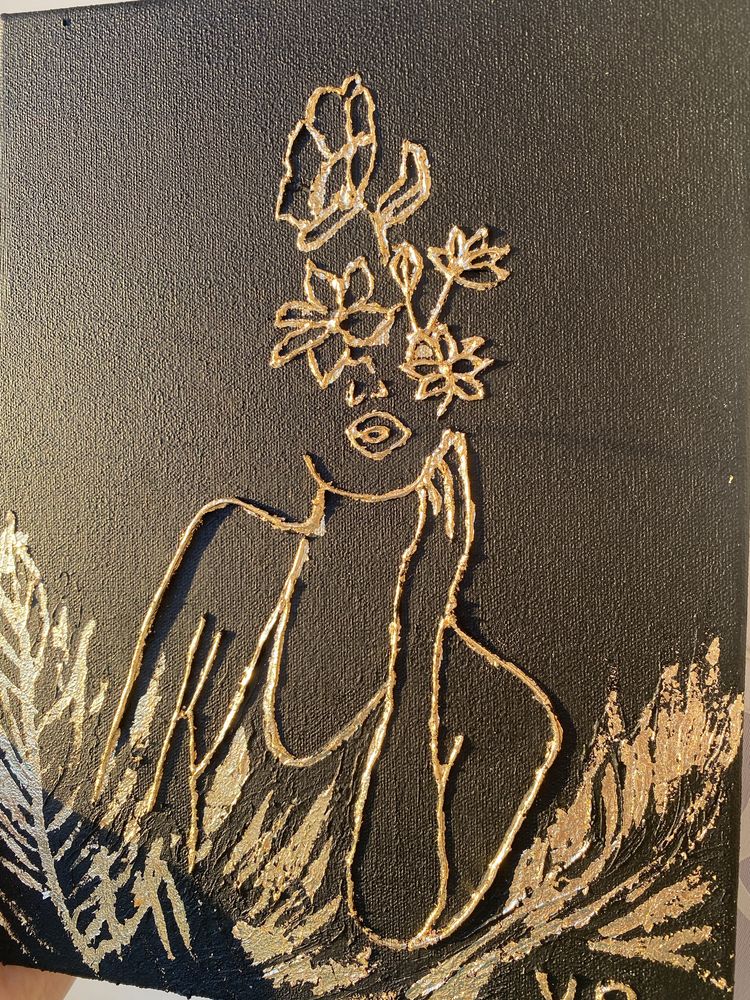 Текстурная картина Девушка цветы