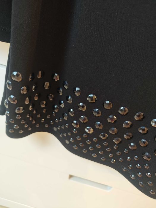 Elegancka czarna bluzka damska XS 34 S 36 koraliki kamienie czerń