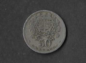 Moeda circulada de 50 centavos. Portugal 1938