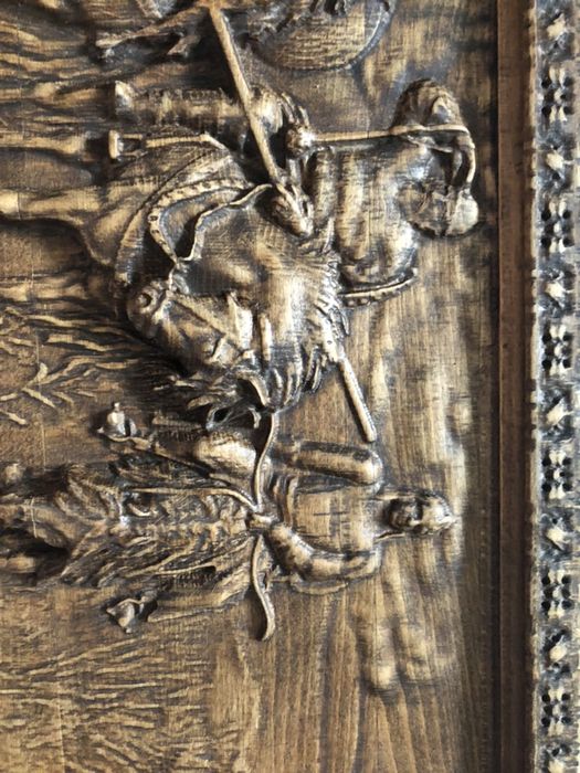 Картина , резьба по дереву 3 богатыря