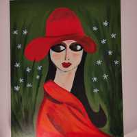 Kobieta w kapeluszu obraz ręcznie malowany