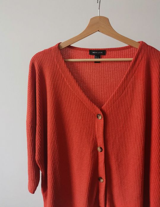 Kardigan, sweter, bluzka, prążkowany w ceglastym kolorze New Look