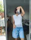 Biała bluzka dziergana Boho top knitt S