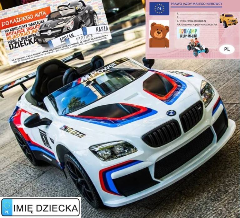 Auto na Akumulator BMW M6 GT3 dla dzieci 2x45W, Koła EVA KLIMA!