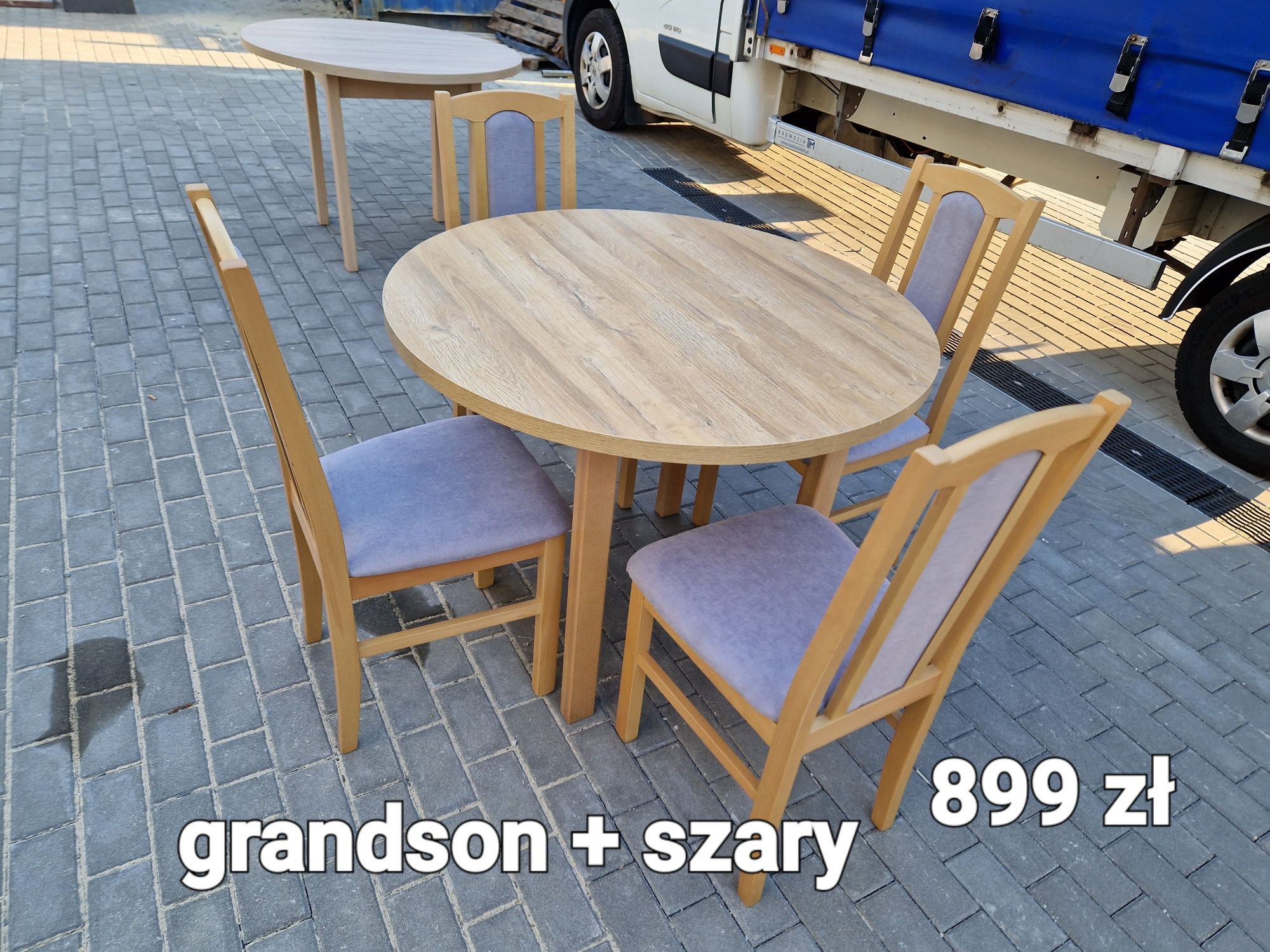 Nowe: Stół okrągły + 4 krzesła, grandson + szary , transport cała PL