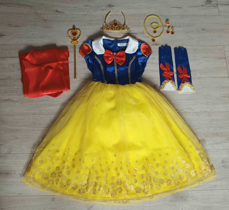 Zestaw XXL! Nowy strój Królewna Śnieżka + akcesoria! r. 116 przebranie