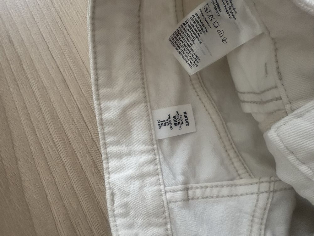 Białe spodnie hm ultra high waist wide mega modne 40