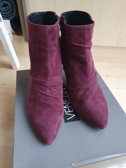 Nowe zamszowe botki na szpilce Venezia 39 burgund