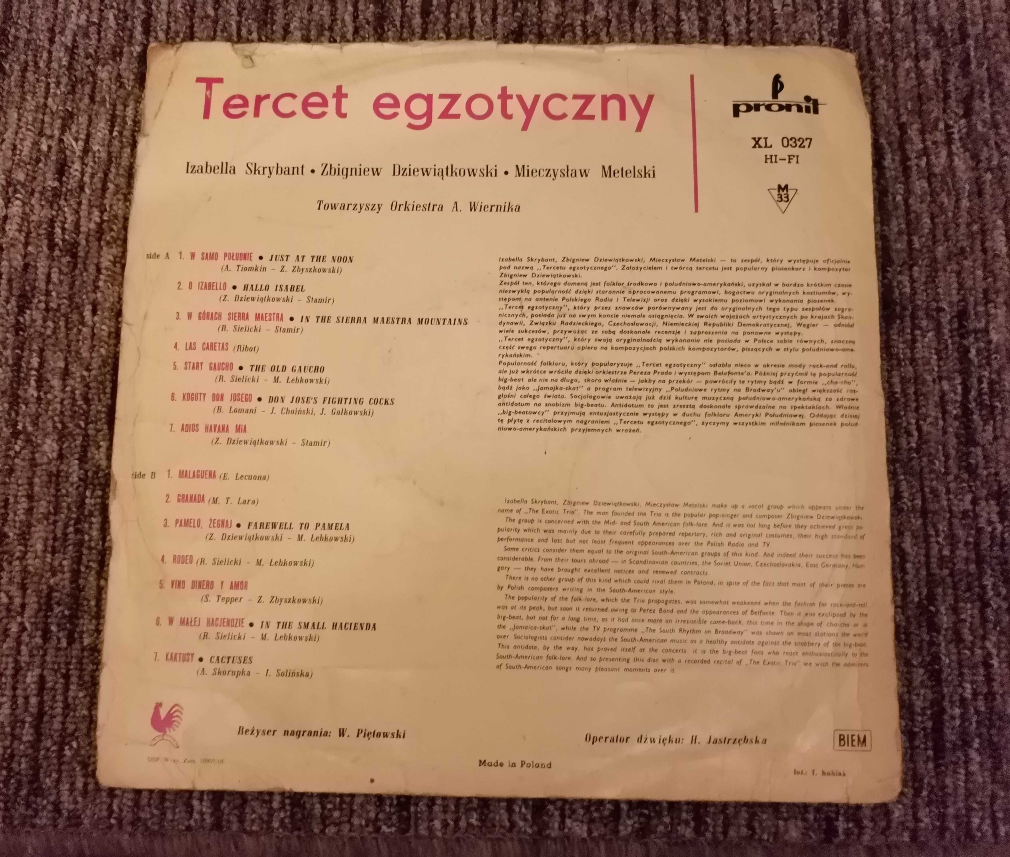 Tercet egzotyczny płyta winylowa LP retro Skrybant-Dziewiątkowska
