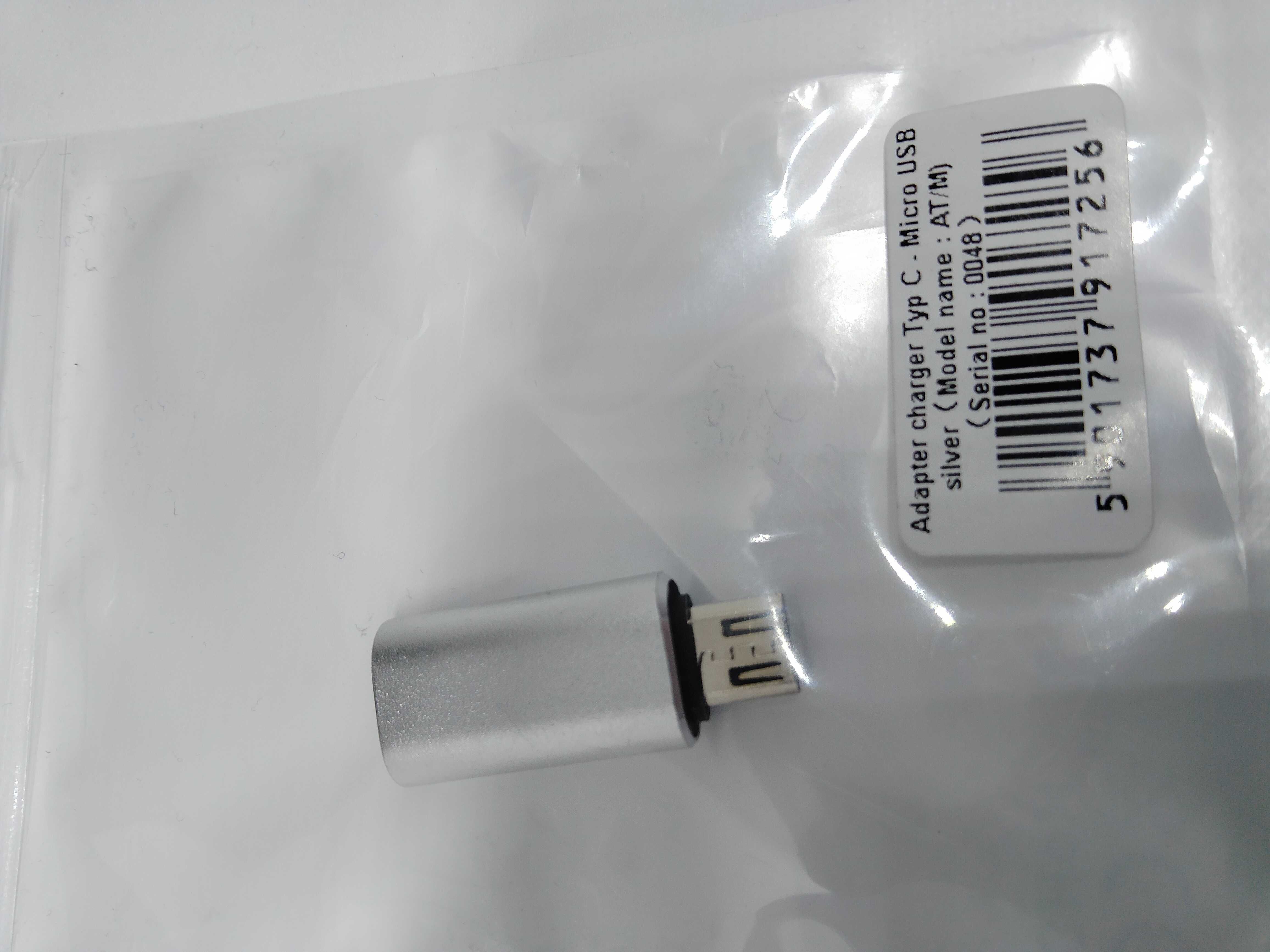 Adapter ładowania Typ C na Micro USB, srebrny, nowy