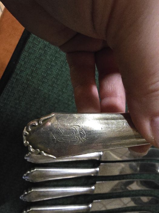 Zestaw Niemieckich posrebrzanych sygnowanych noży 6 sztuk stan bdb