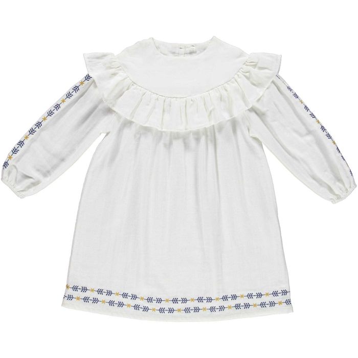 KALEIDOSCOPE Vestido branco bordado de menina - 100% Algodão - 6 anos