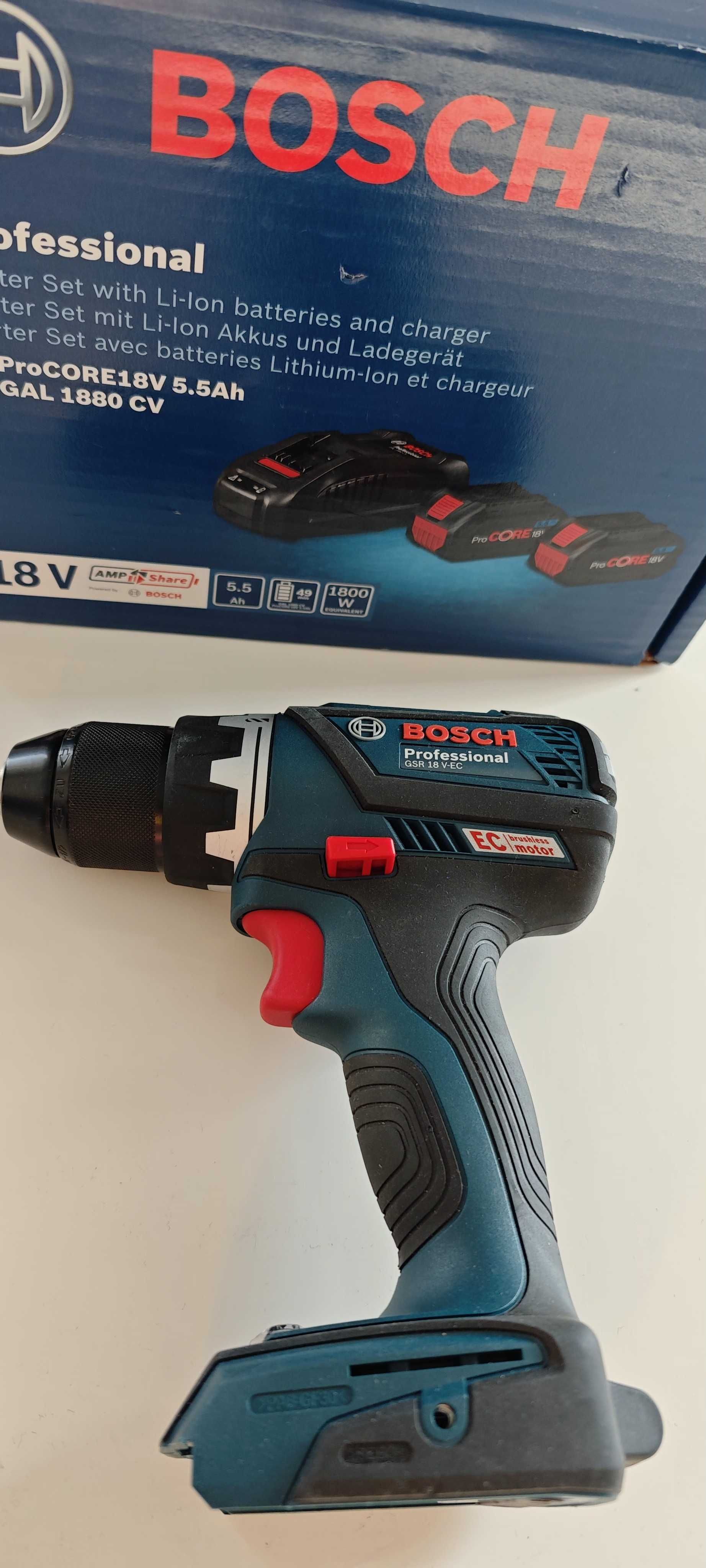 Wkrętarka bosch GSR 18V-EC  +2x  aku 5,5Ah procore ładowarka
