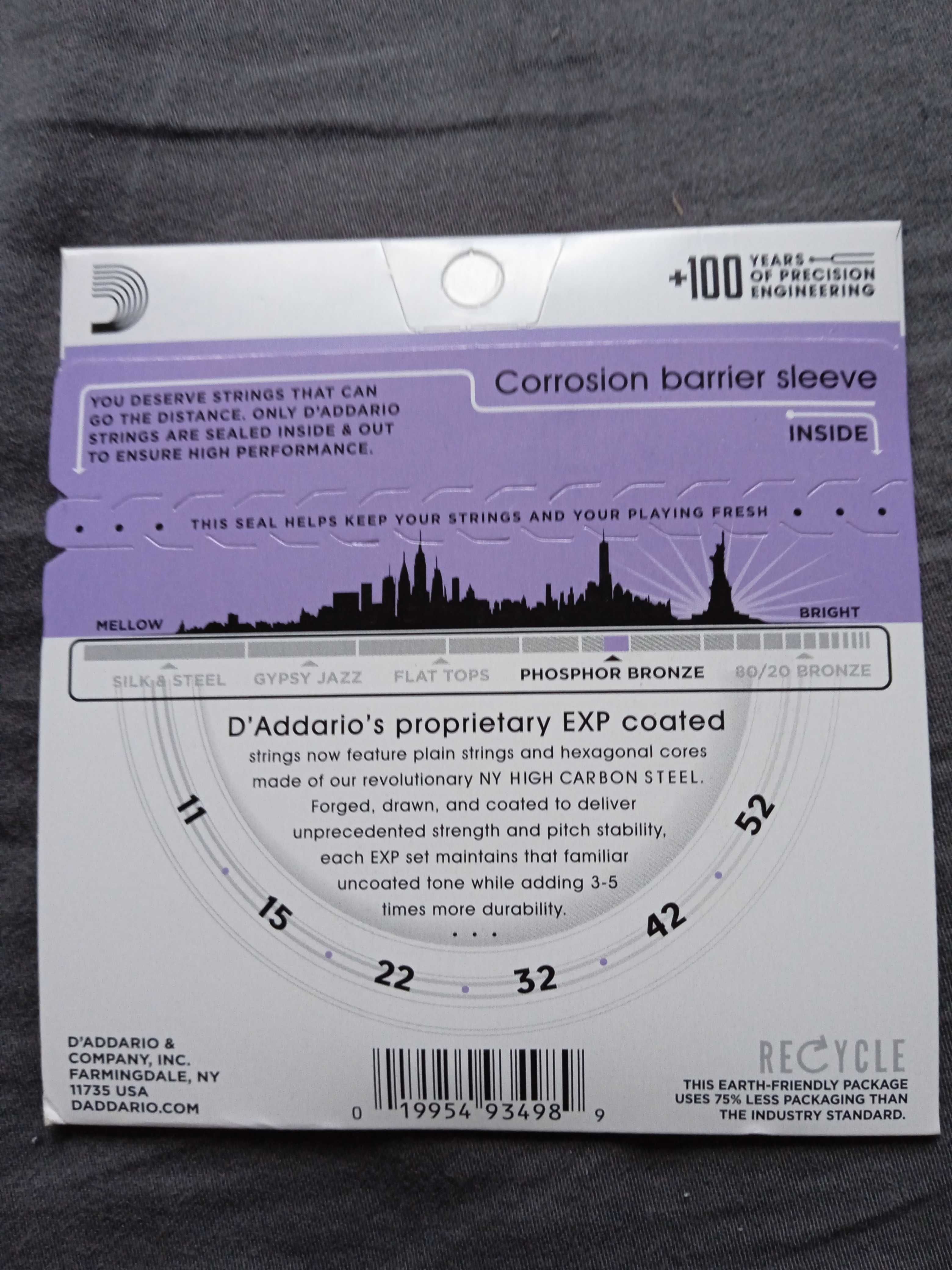 D'Addario EXP26 struny-gitara akustyczna 11-52 COATED PHOSPHOR BRONZE