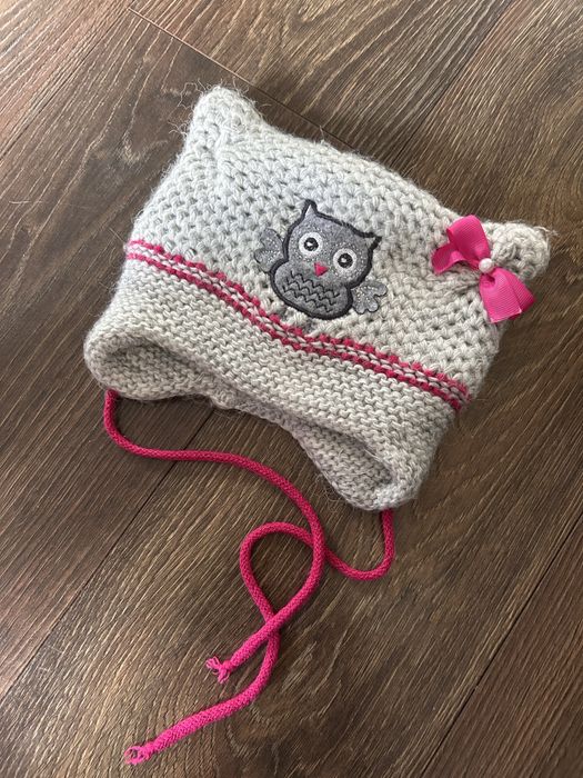 Zimowa wiązana czapka dla dziewczynki 5.10.15 sowa r. 74-80