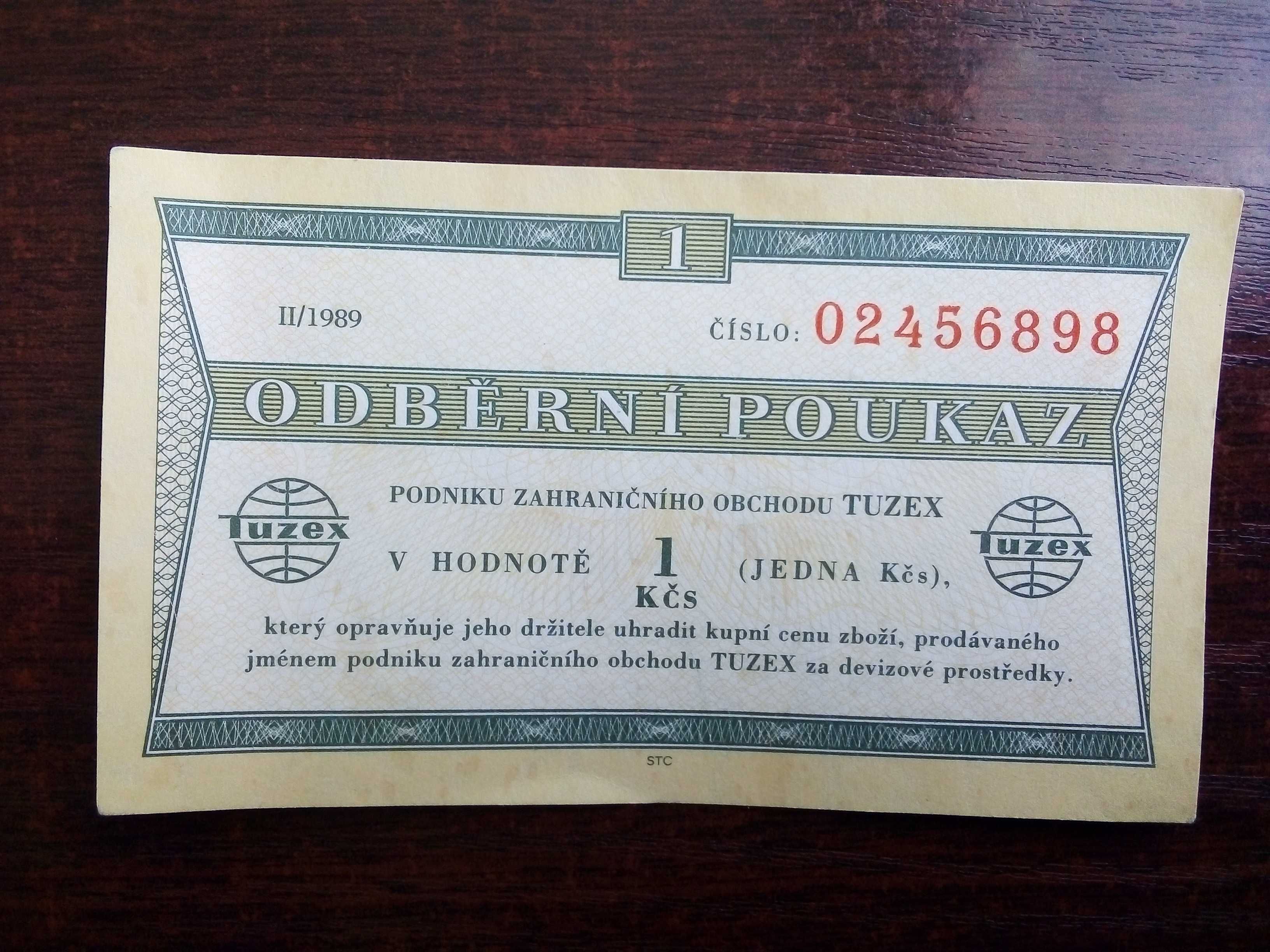 Bon 1 korona tuzex Czechosłowacja