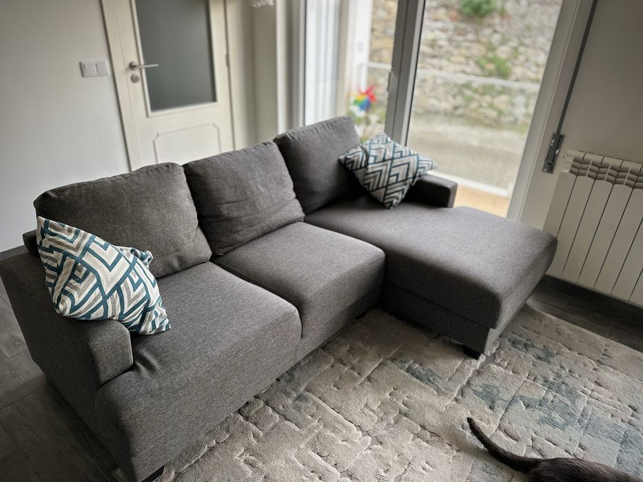 Sofá de Canto Cinzento 3/4 Lugares