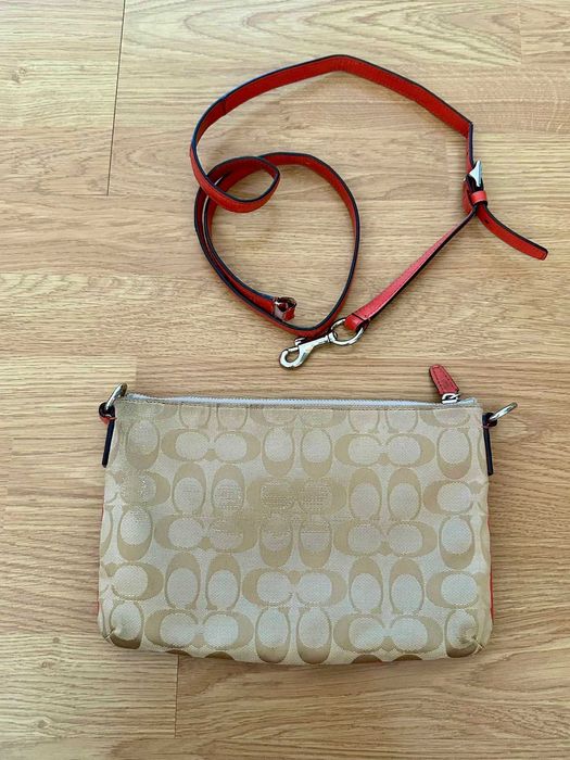Mala Pouchette Crossbody Coach Bege e Vermelha