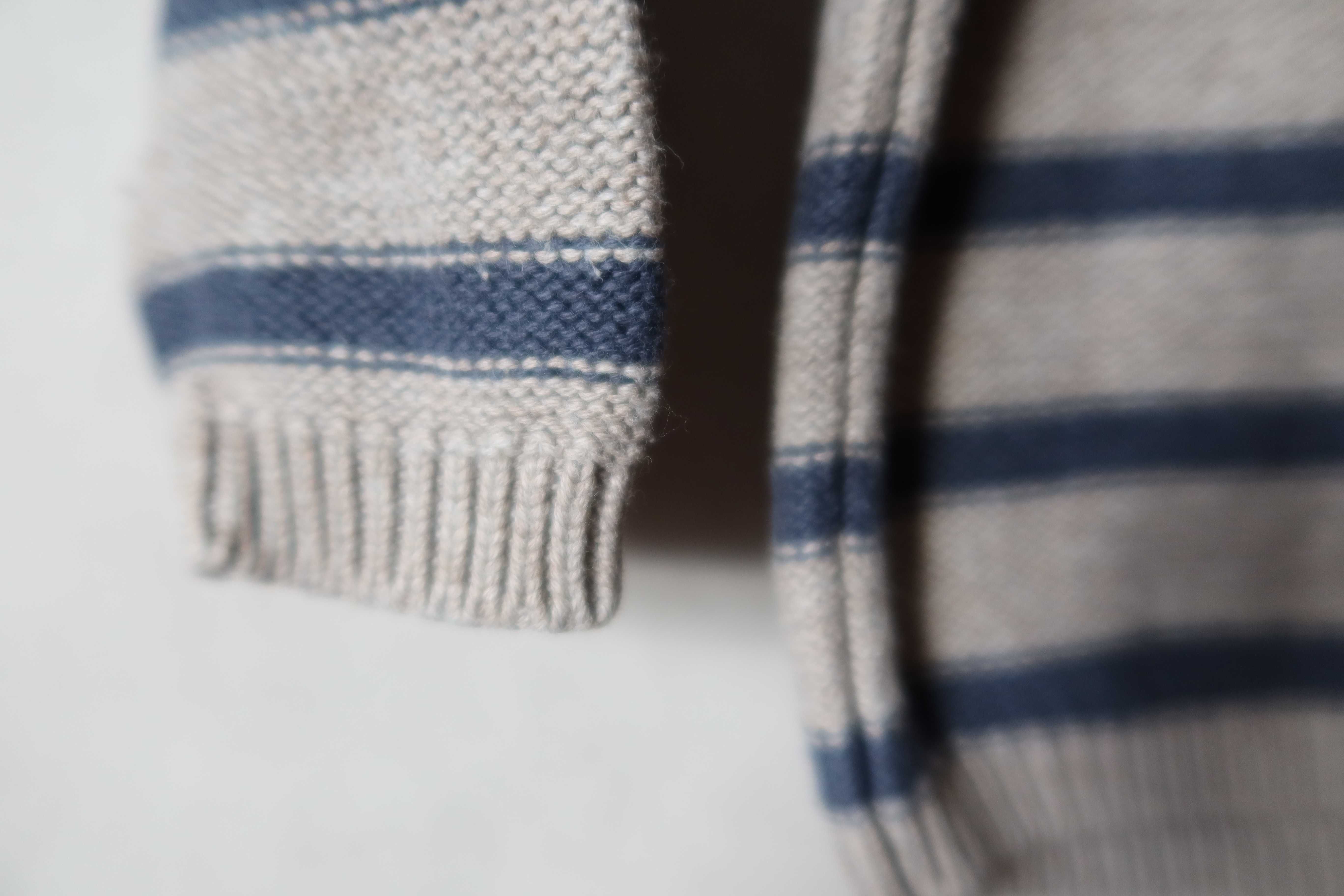 Sweter NEWBIE 80 beżowy melanż w paski granatowe sweterek chłopiec