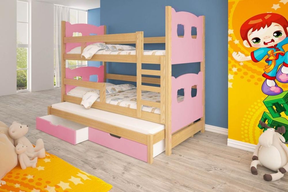 Trzyosobowe łóżko dziecięce piętrowe OLEK! + materace