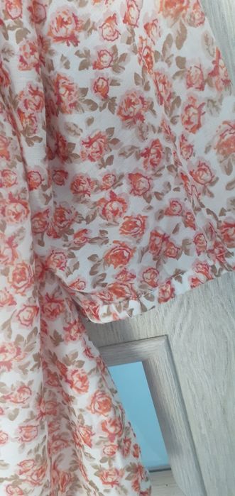 Koszula damska bluzka w kwiaty trapezowa 38 40 42 M L oversize mgiełka