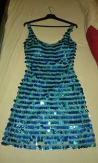 Sukienka, suknia wieczorowa cekiny, niebieska, rozmiar s/m