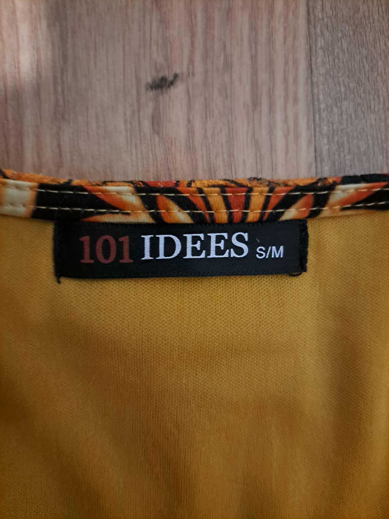 Sukienka 101 IDEES, rozmiar S/M, wzór, kolor złoty, pomarańczowy,