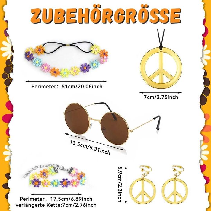 Kostium Przebranie Hipisa Strój Hipisowski Lata 70 60 Sukienka Roz XXL