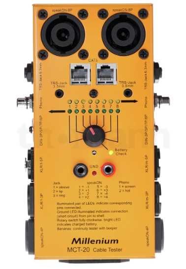 Millenium MCT-20 Професійний кабельний тестер XLR, Jack, RCA, CAT5