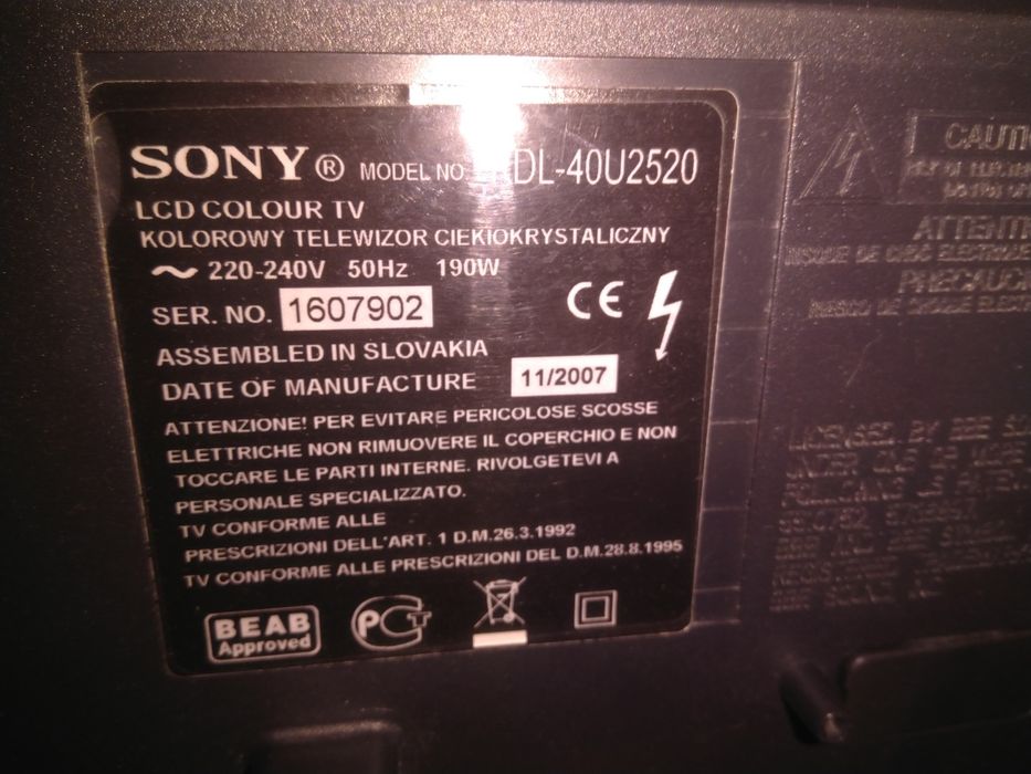 Sony KDL-40U2520 на разборку