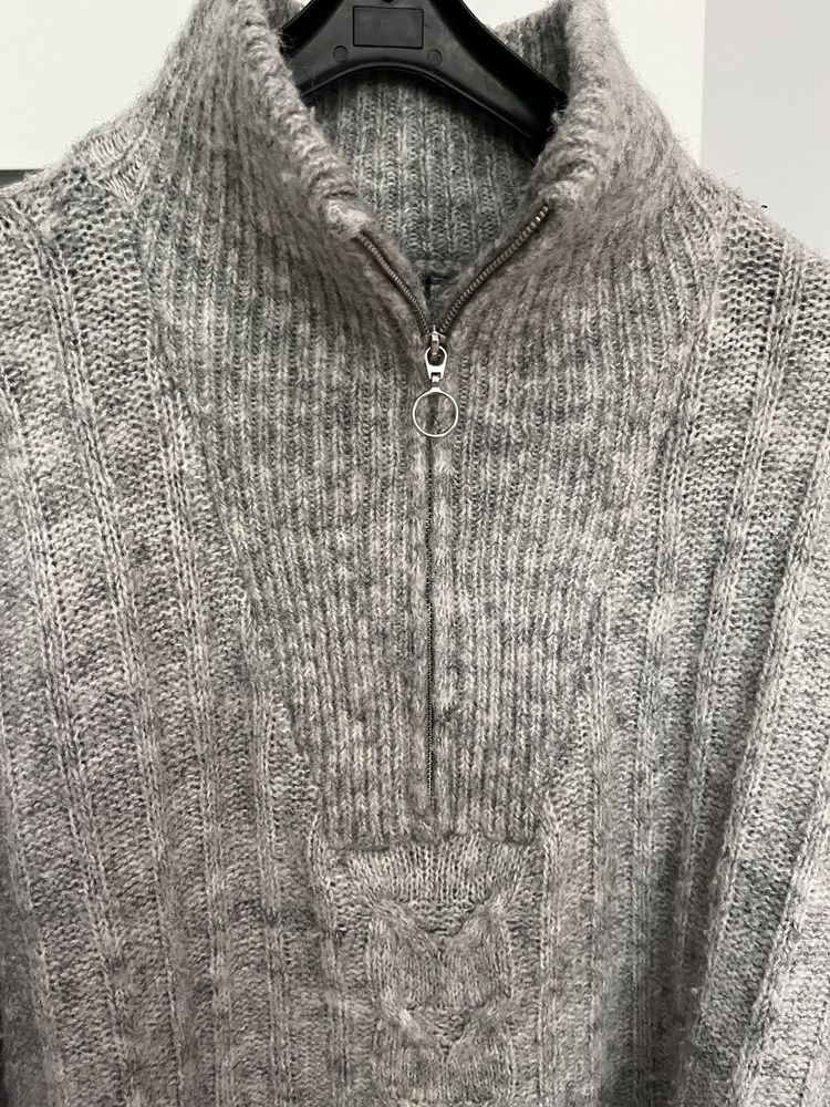 Szary sweter z golfem z zamkiem oversize L 40 XL 42