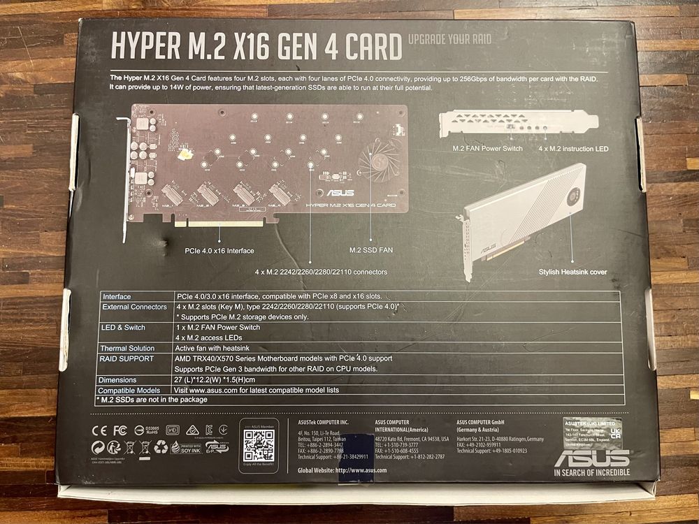 Karta ASUS Hyper M.2 x16 V4 generacja (PCIe 4.0/3.0) x4 SSD RAID 0 new