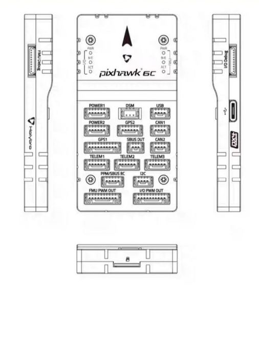 Політний контролер Holybro Pixhawk 6c + модуль живлення PM02, алюміній