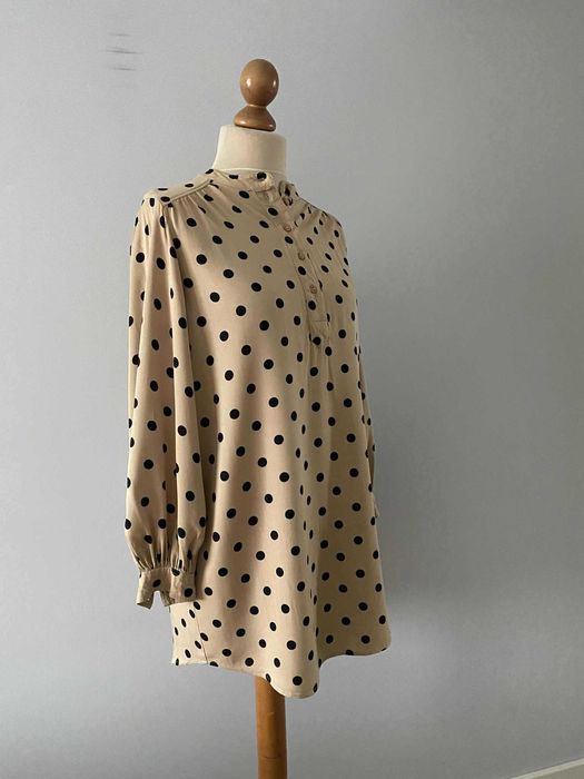 H&M Koszula bluzka tunika beżowa w grochy 42/44 Wiskoza