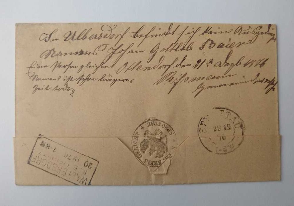 Obwoluta listu z miejscowości Sprottau z roku 1876