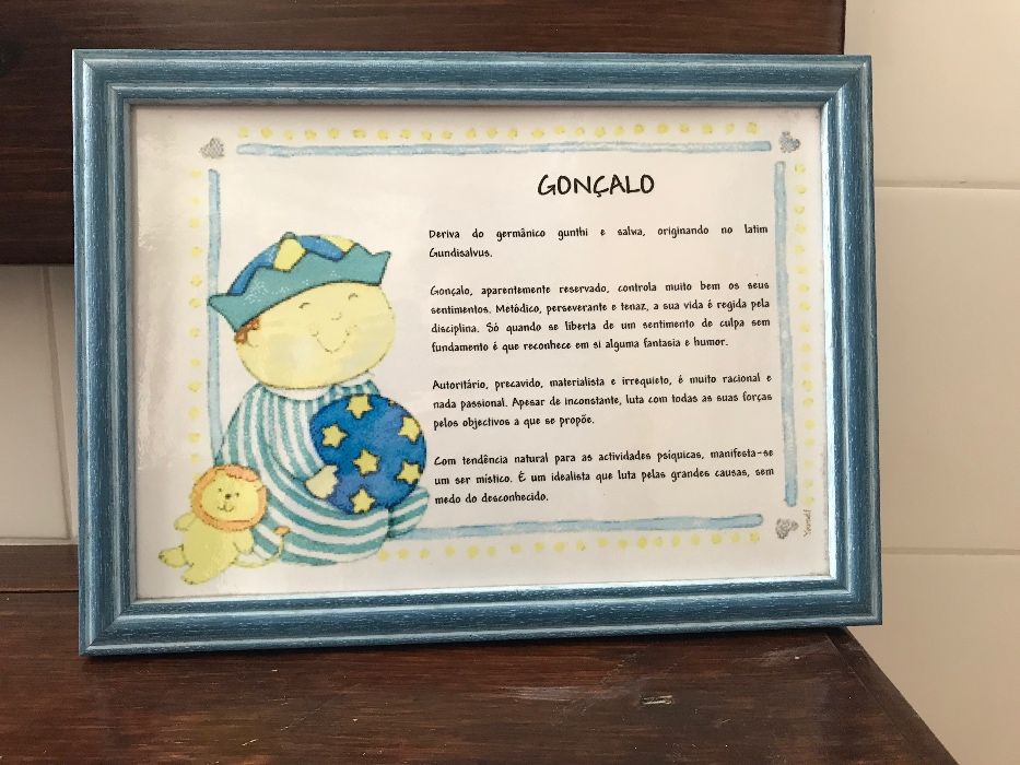 Quadro com o Nome Gonçalo (NOVO)+ suporte para porta