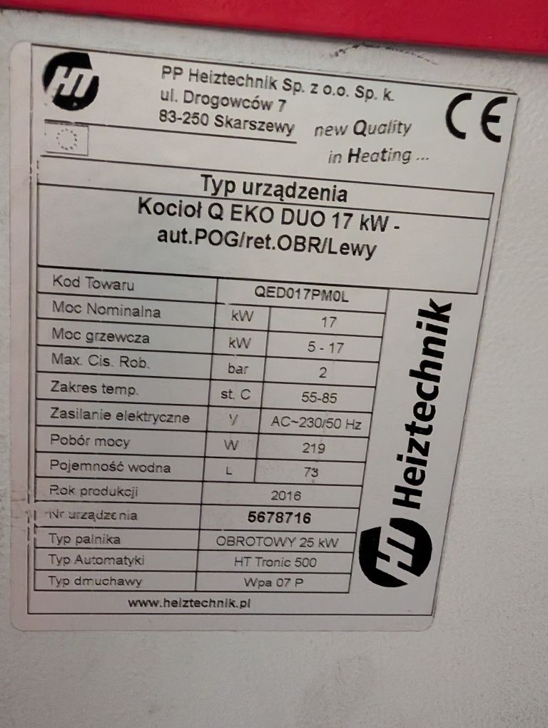 Kocioł C.O. Heitztechnik Q EKO DUO 17 kW z Pełnym Osprzętem