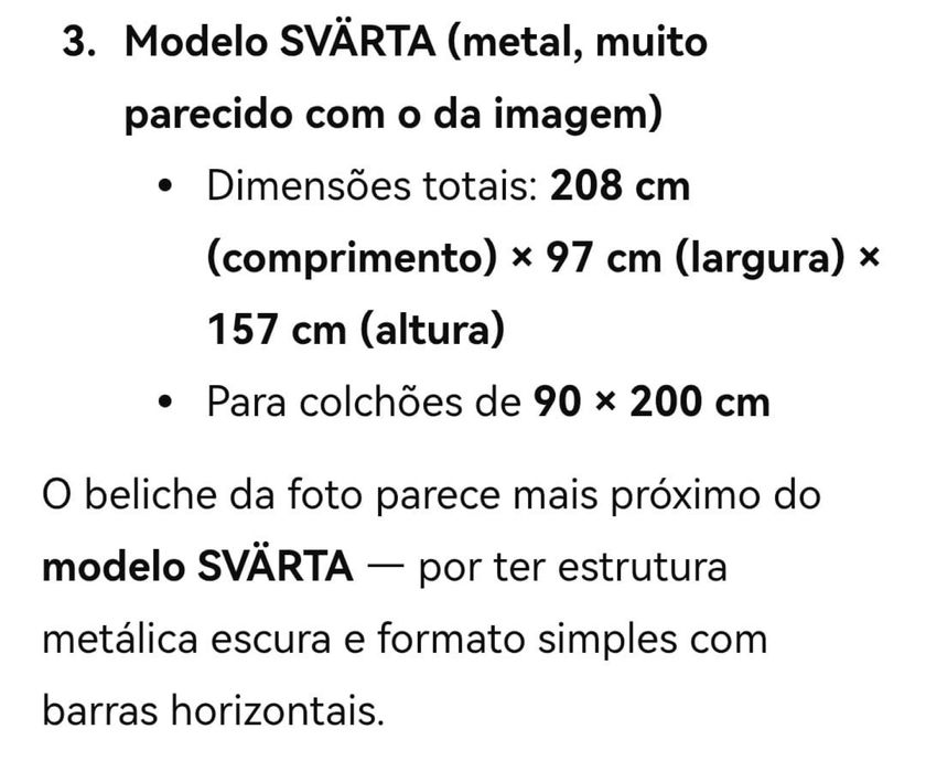 Beliche metálico IKEA SVÄRTA + oferta de colchões e roupa de cama