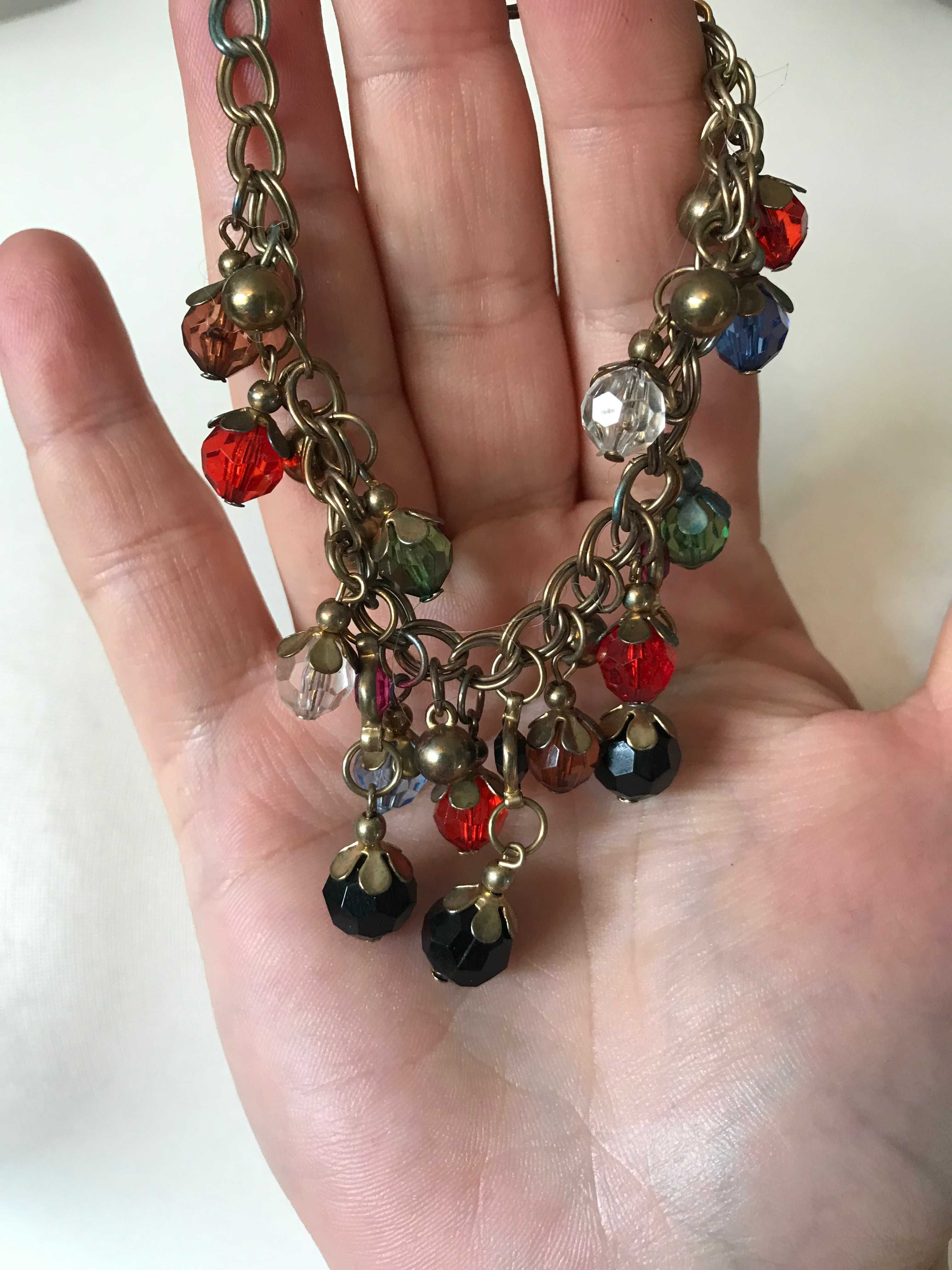 Bransoletka metalowa z kolorowymi koralikami kryształkami Vintage