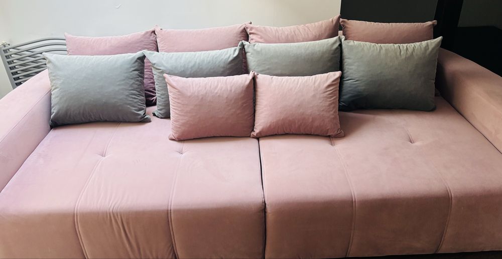 Sofa rozkladana welurowa pudrowy róż