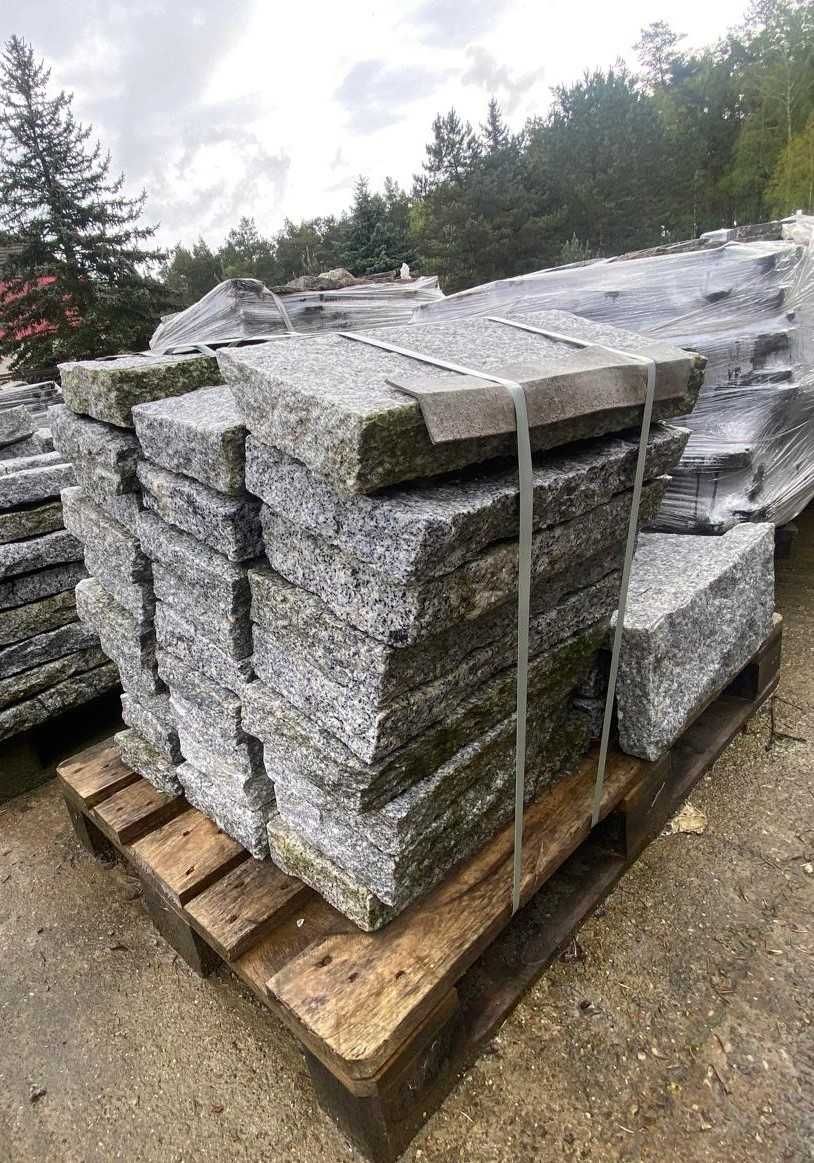 Palisada granitowa szara surowo łupana 6x20x50