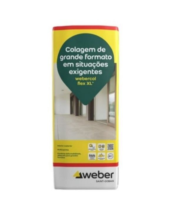 Cimento cola Webercol Flex XL+ interior e exterior 20kg branco.