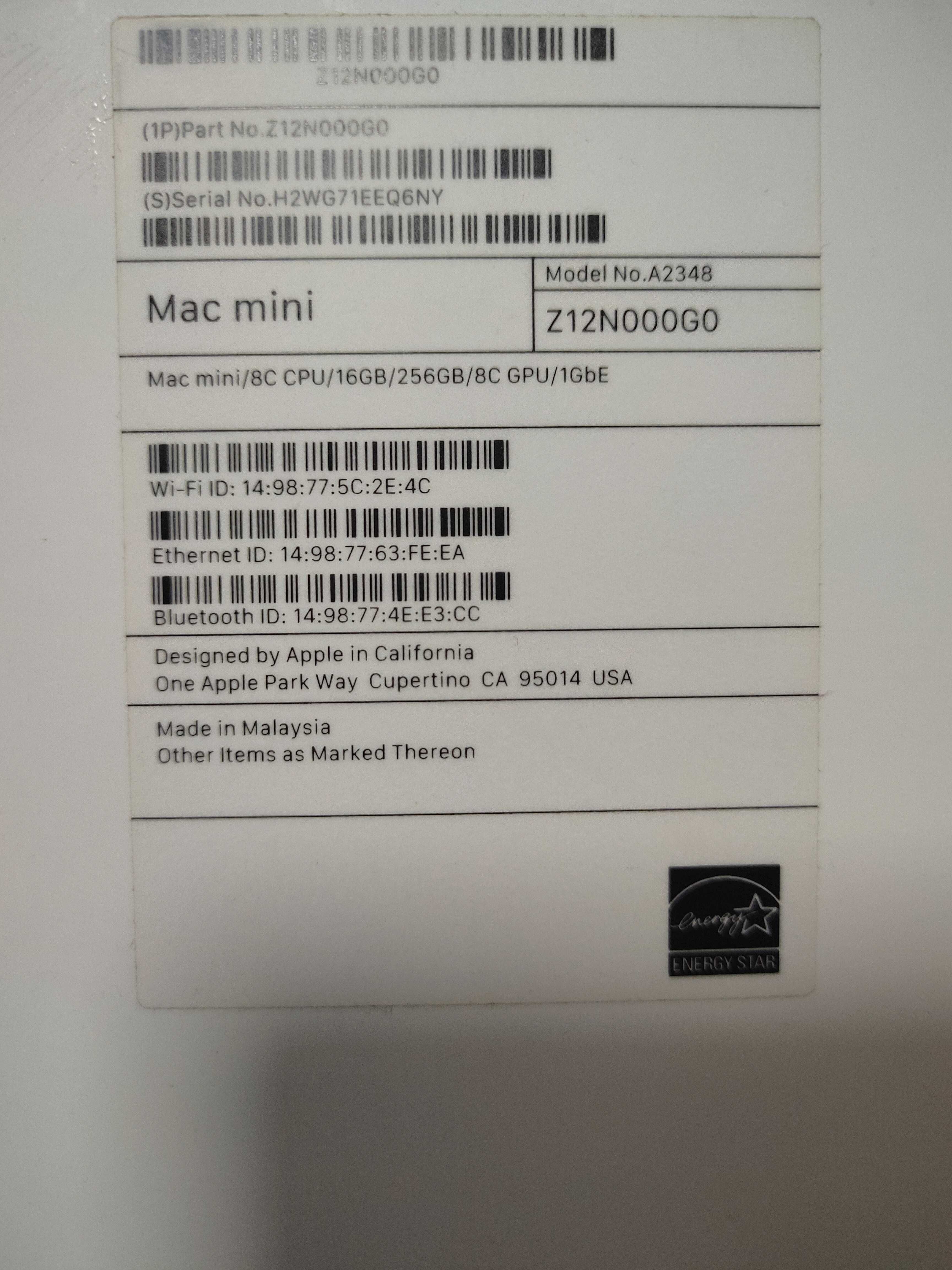 Mac mini m1 2021 (16GB RAM, 256GB SSD)