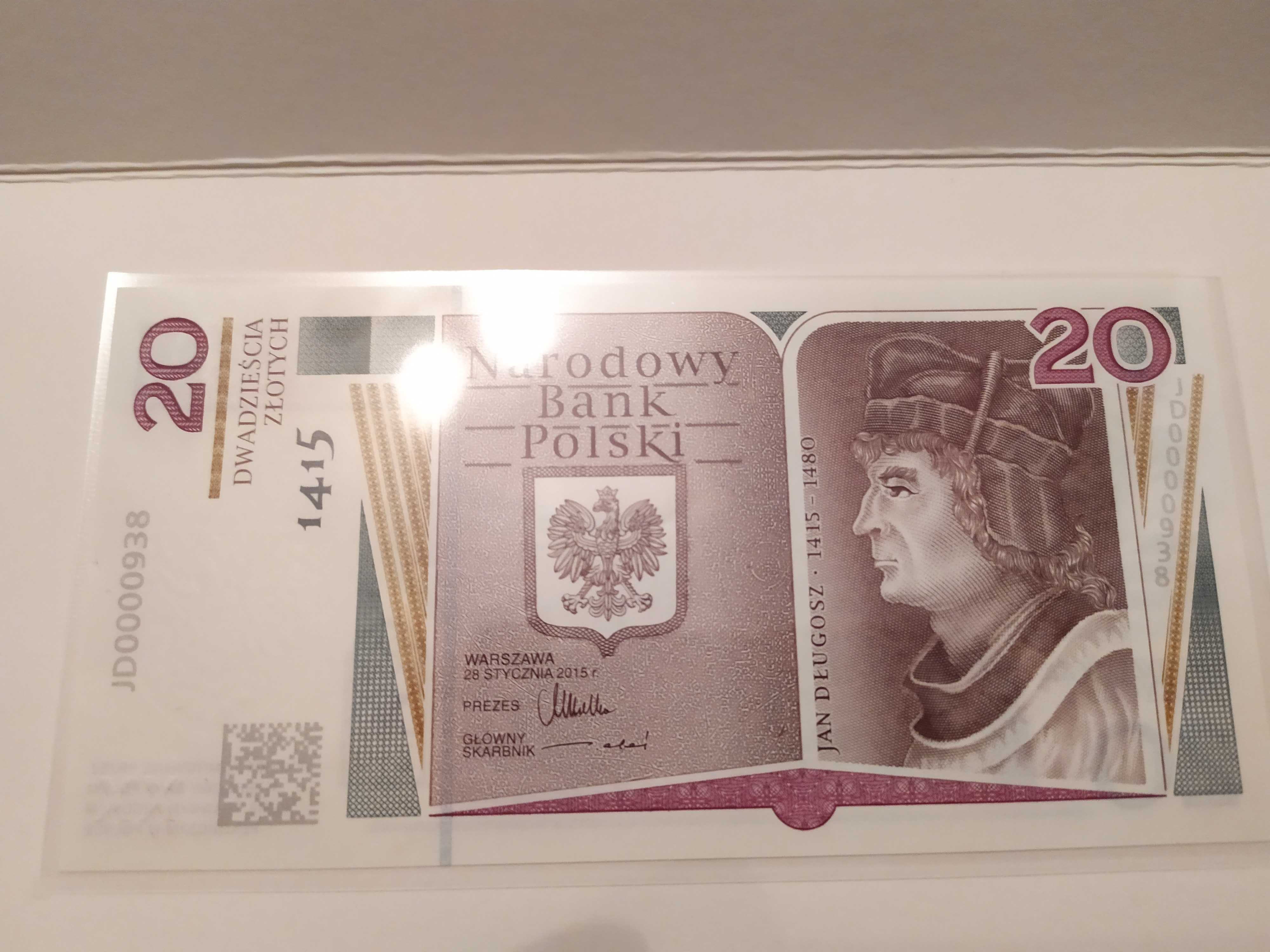 NUMER - 938 Banknot Kolekcjonerski NBP 20 zł Jan Długosz 1050 Chrzest